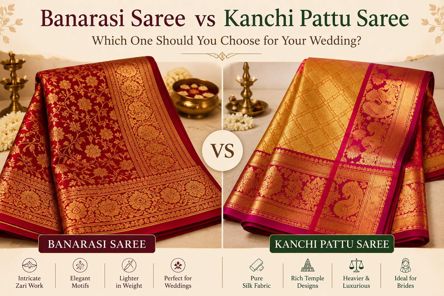 Banarasi Saree vs Kanchi Pattu Saree: Which One Should You Choose for Your Wedding?
