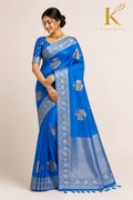 Premium Banaras Soft Silk Saree – Royal Azure Blue Silver Zari Floral Weaving with Designer Blouse