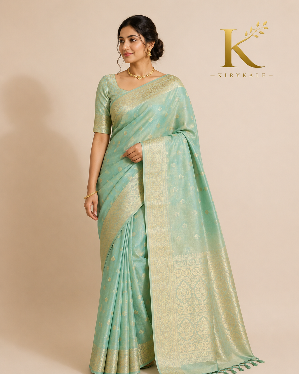Premium Mint Green Tisu Organza Silk Saree with Rich Gold Zari Weaving