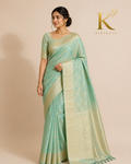 Premium Mint Green Tisu Organza Silk Saree with Rich Gold Zari Weaving