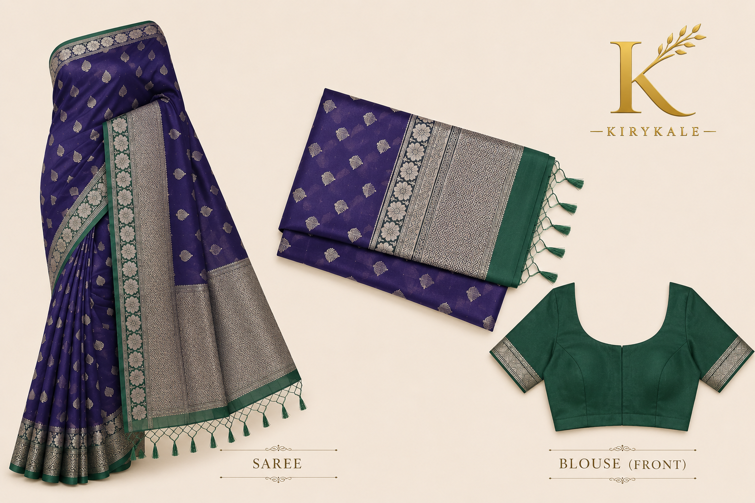 Premium Kanchi Vintage Lightweight Saree with Antique Silver Zari Buttas & Rich Contrast Pallu | Royal Purple & Bottle Green