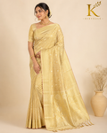 Premium Tisu Organza Silk Saree – Golden Beige Wedding Wear Saree