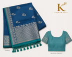 Premium Kanchi Vintage Lightweight Saree with Antique Silver Zari Buttas & Rich Contrast Pallu | Steel Blue & Aqua Green