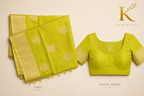 Premium Pattu Pure Georgette Saree with Antique Gold Zari Floral Buttas & Rich Woven Border | Lime Green