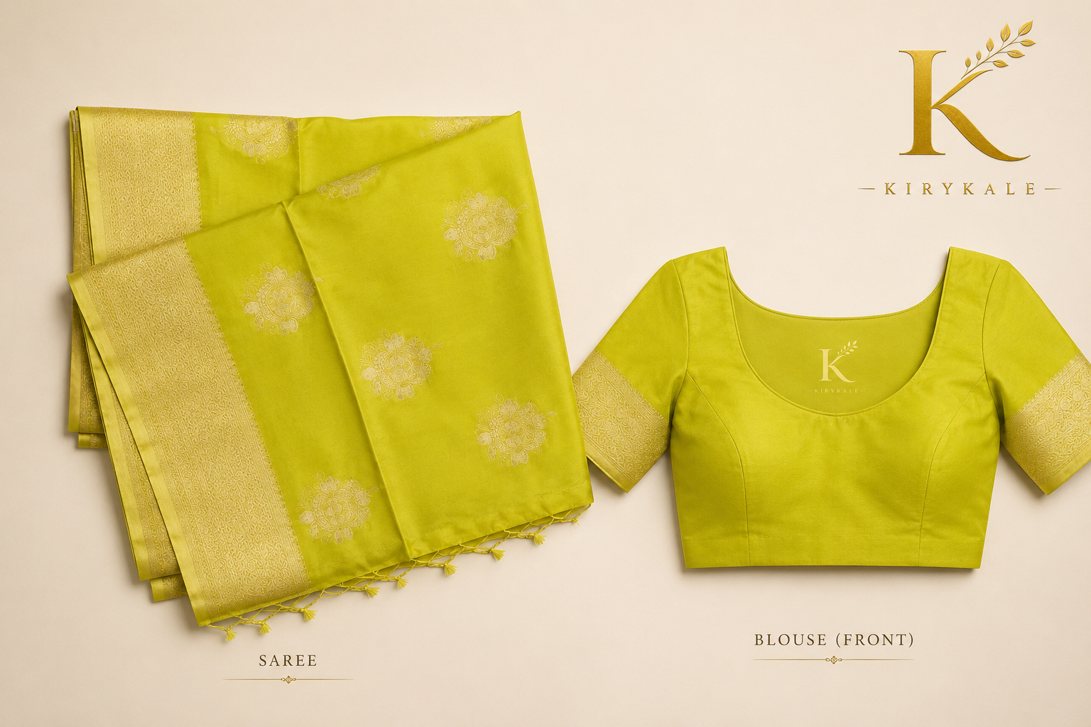 Premium Pattu Pure Georgette Saree with Antique Gold Zari Floral Buttas & Rich Woven Border | Lime Green