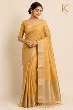 Premium Mustard Yellow Tisu Organza Silk Saree with Rich Zari Checked Weaving