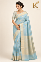 Premium Sky Blue Tisu Organza Silk Saree with Rich Gold Zari Woven Border