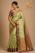 Premium Vintage Checks Kanchi Pattu Silk Saree with Antique Gold Zari Border & Running Blouse | Pastel Pistachio Green & Royal Purple