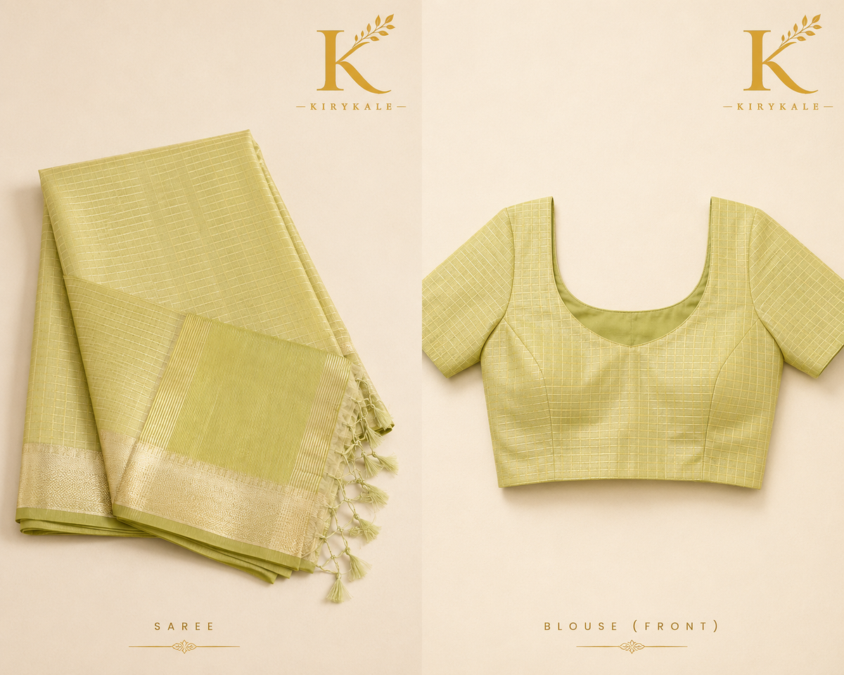 Premium Pistachio Green Tisu Organza Silk Saree with Rich Gold Zari Border