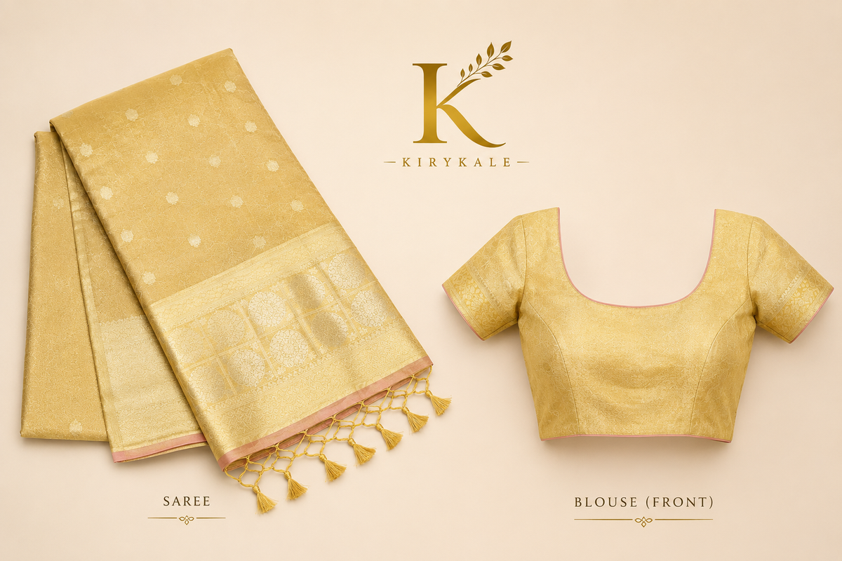 Premium Tisu Organza Silk Saree – Golden Beige Wedding Wear Saree