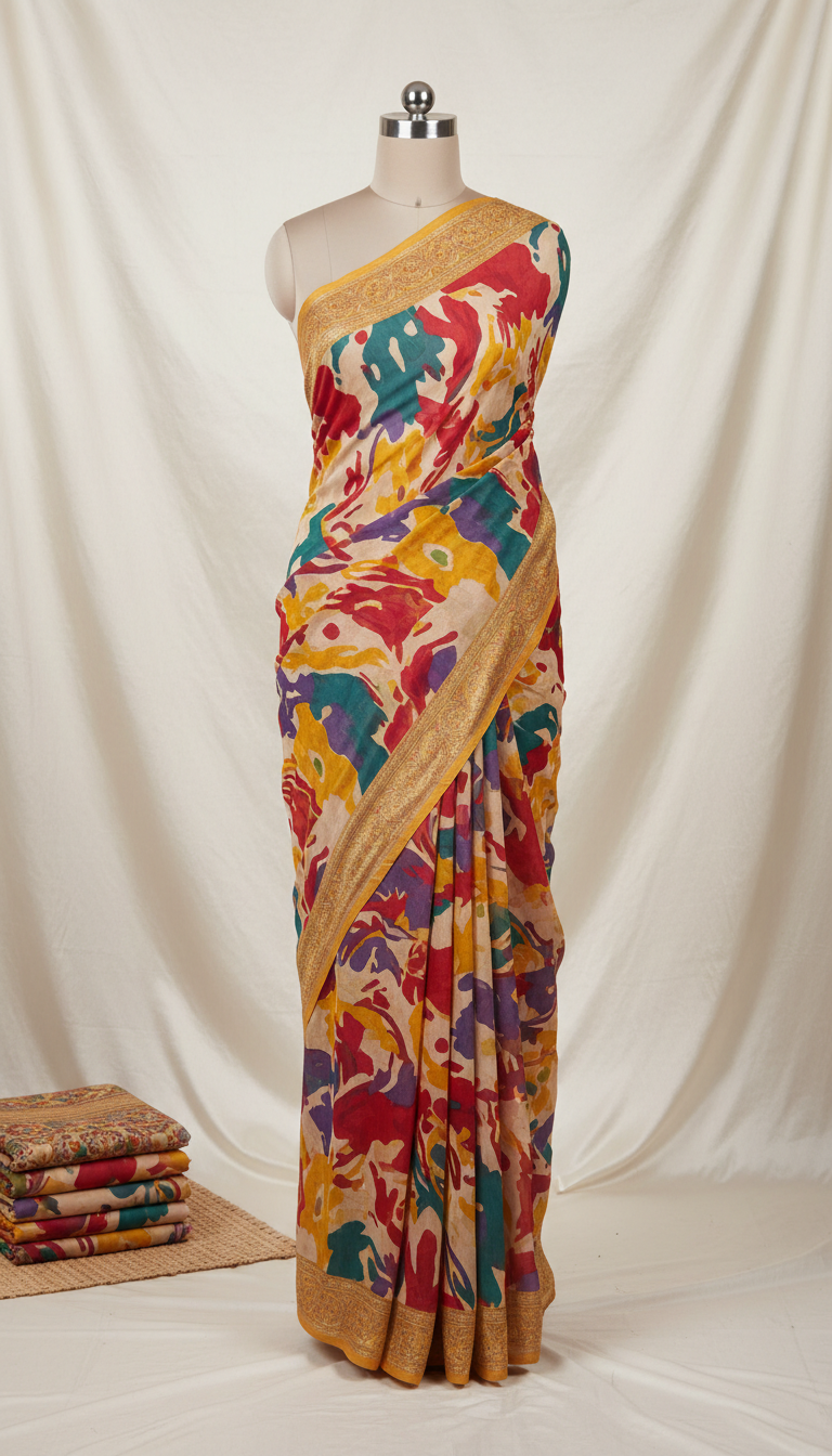 Contemporary printed georgette with abstract motifs