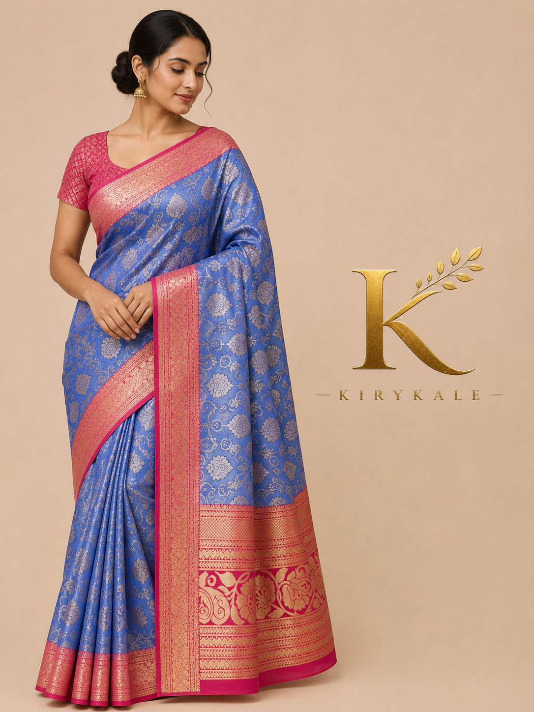 Premium Dharmavaram Silk Saree – Royal Blue with Floral Brocade Zari Weaving