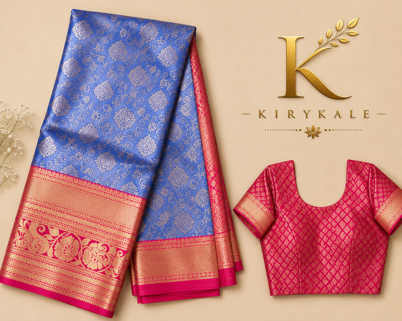 Premium Dharmavaram Silk Saree – Royal Blue with Floral Brocade Zari Weaving