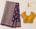 Premium Mushroom Pure Georgette Saree – Elegant Floral Zari Butta with Designer Border