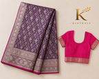 Premium Mushroom Meenakari Banarasi Silk Saree – Floral Woven Designer Zari Border