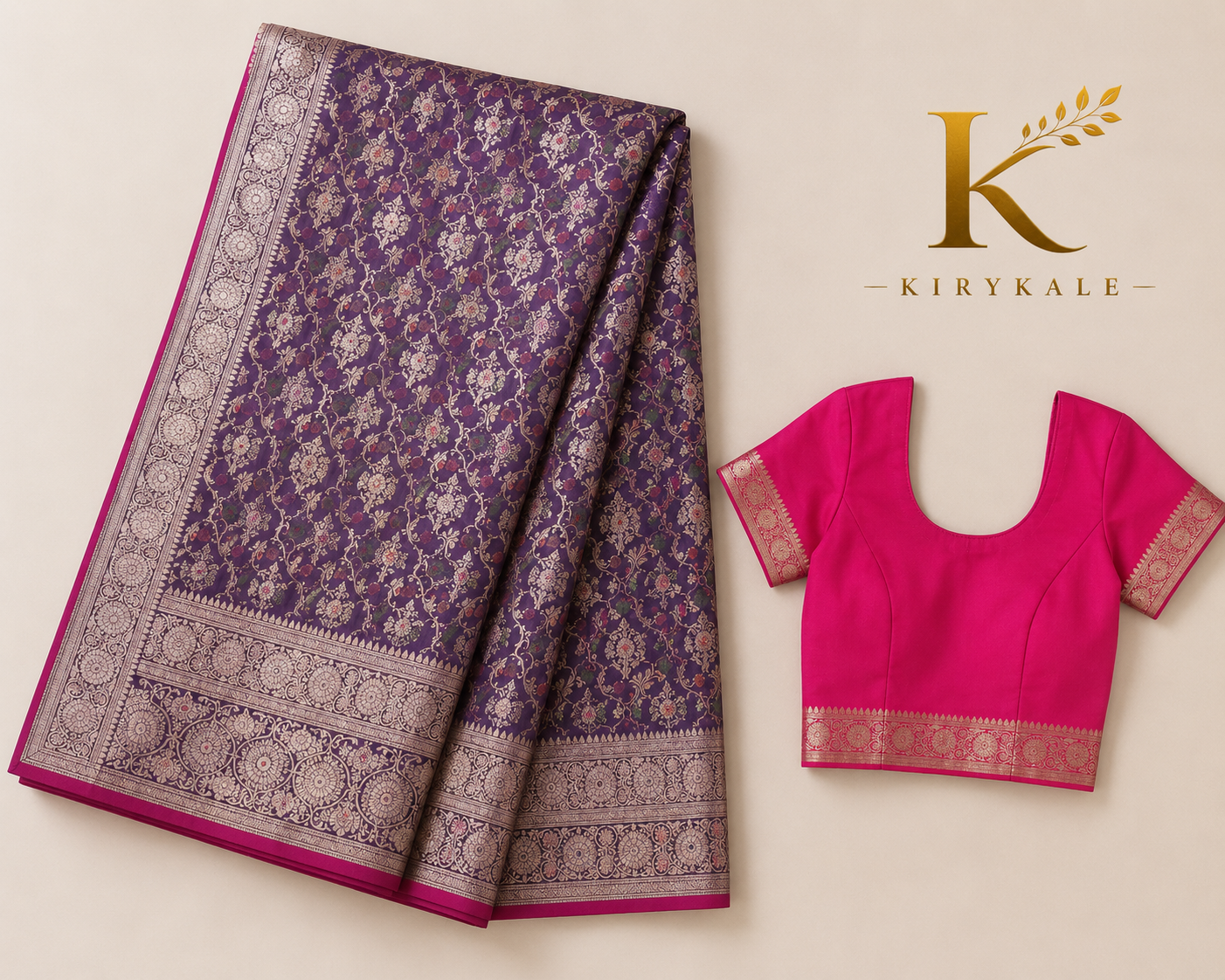 Premium Mushroom Meenakari Banarasi Silk Saree – Floral Woven Designer Zari Border