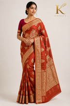 Premium Mushroom Pure Georgette Saree with Rich Woven Zari Border & Contrast Blouse