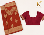 Premium Mushroom Pure Georgette Saree with Rich Woven Zari Border & Contrast Blouse