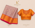 Premium Kanchi Pattu Meenakari Silk Saree with Lavender Floral Weaving & Orange Gold Zari Border