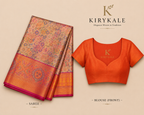 Premium Kanchi Pattu Meenakari Silk Saree with Pastel Mauve Floral Weaving & Coral Gold Zari Border