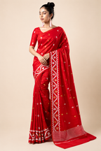 Premium Arani Pattu Silk Saree with Traditional White Temple Border & Red Body
