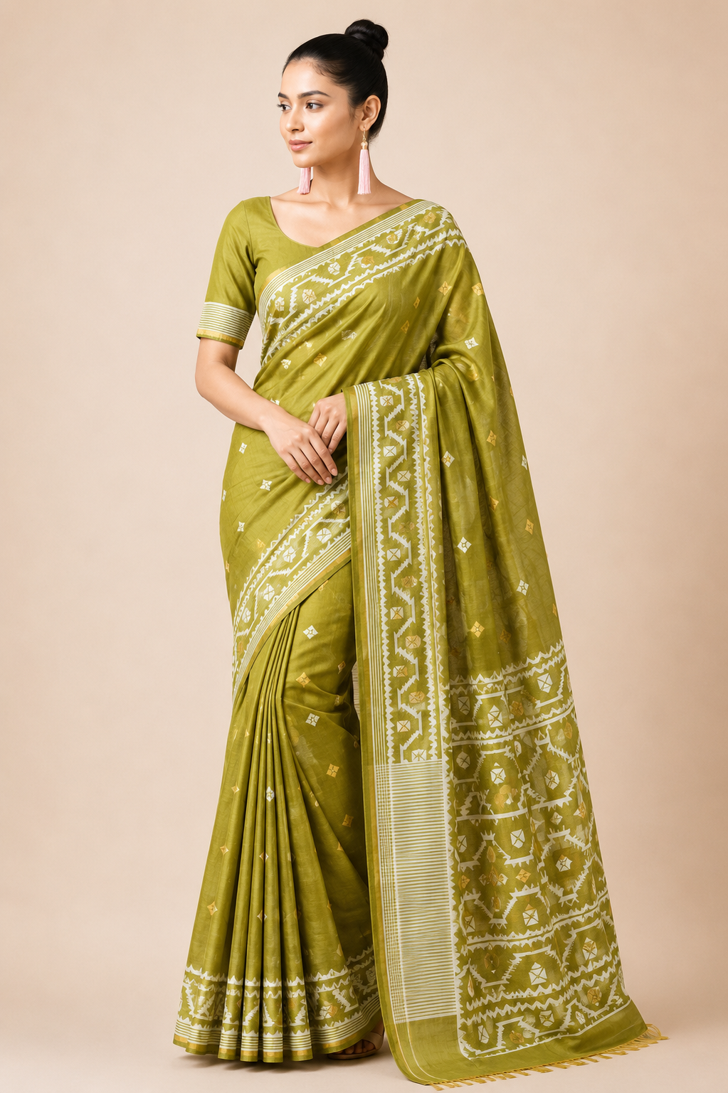 Premium Arani Pattu Silk Saree – Olive Green with Traditional Woven Border