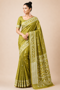 Premium Arani Pattu Silk Saree – Olive Green with Traditional Woven Border