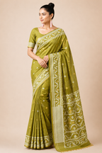 Premium Arani Pattu Silk Saree – Olive Green with Traditional Woven Border