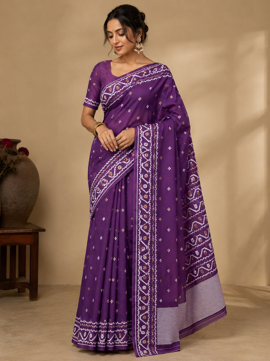 Premium Arani Pattu Silk Saree – Royal Purple with Traditional Woven Border