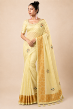 Premium Organza Silk Saree with Real Stone Work – Lemon Yellow Designer Saree