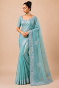 Premium Designer Catalog Work Saree – Sky Blue Party Wear Saree with Designer Embroidery