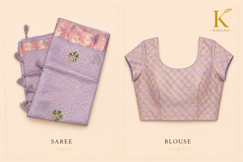 Premium Organza Silk Saree with Real Stone Work – Lavender Designer Saree