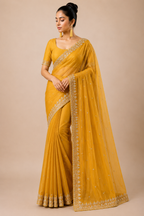 Premium Designer Catalog Work Saree – Mustard Yellow Party Wear Saree
