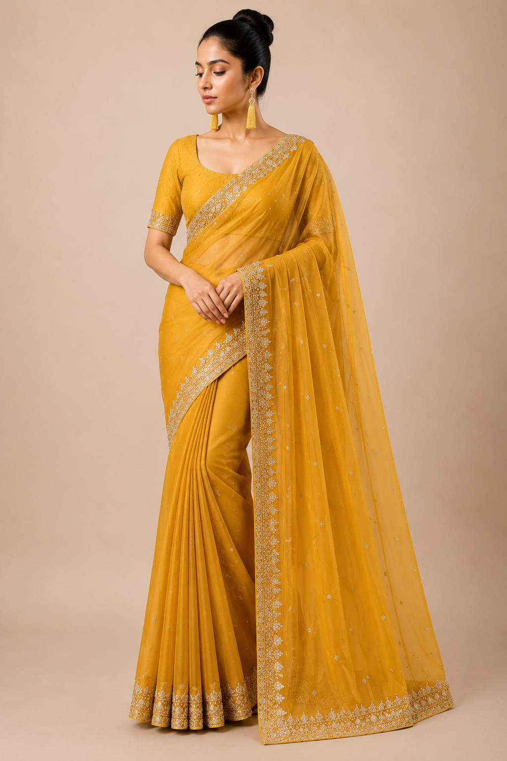 Premium Designer Catalog Work Saree – Mustard Yellow Party Wear Saree