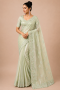 Premium Designer Catalog Work Saree – Sage Green Party Wear Saree
