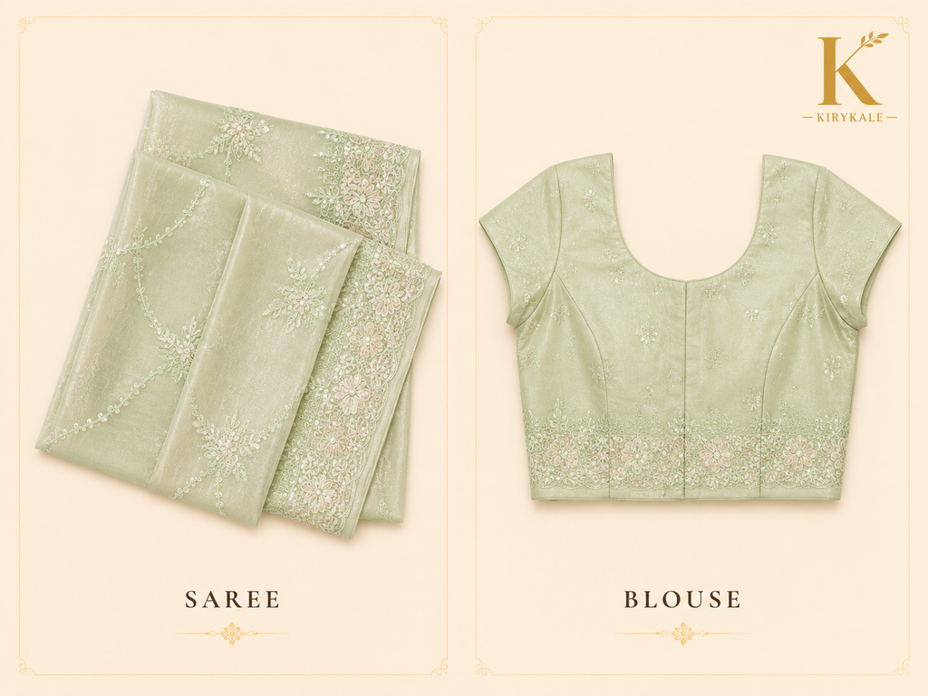 Premium Designer Catalog Work Saree – Sage Green Party Wear Saree