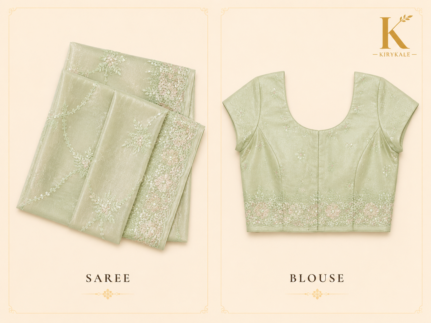 Premium Designer Catalog Work Saree – Sage Green Party Wear Saree