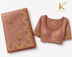 Premium Japan Spray Silk Saree – Rose Gold Real Stone Designer Work with Matching Blouse