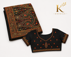 Premium Black Kalamkari Organza Saree – Real Kalamkari Print with Stone & Thread Work Designer Blouse