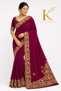 Premium Wine Chiniya Spay Crush Saree – Imported Designer Work with Matching Blouse