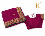 Premium Wine Chiniya Spay Crush Saree – Imported Designer Work with Matching Blouse