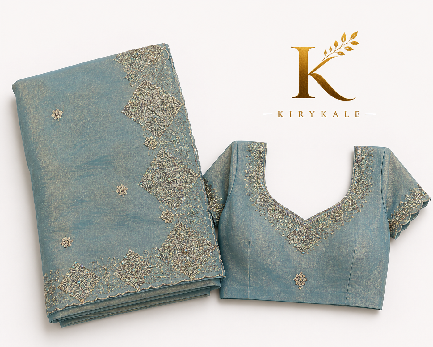 Premium Grey Spray Silk Saree – Heavy Computer Embroidery Work with Designer Blouse