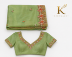 Premium Imported Mango Silk Saree – Sage Green Bird Design Computer Thread Work with Designer Blouse