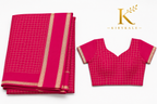 Premium Viscose Georgette Saree – Rani Pink Satin Patta Check Design with Designer Blouse