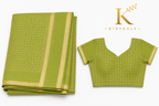 Premium Viscose Georgette Saree – Olive Green Satin Patta Check Design with Designer Blouse