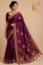 Premium Pure Chinnon Georgette Saree – Royal Wine Purple Jarkar Stone Work with Designer Blouse