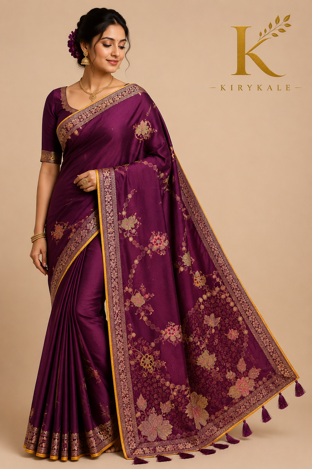 Premium Pure Chinnon Georgette Saree – Royal Wine Purple Jarkar Stone Work with Designer Blouse