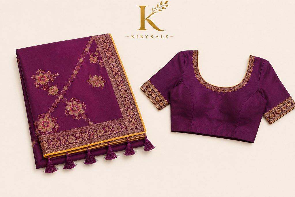 Premium Pure Chinnon Georgette Saree – Royal Wine Purple Jarkar Stone Work with Designer Blouse