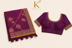 Premium Pure Chinnon Georgette Saree – Royal Wine Purple Jarkar Stone Work with Designer Blouse