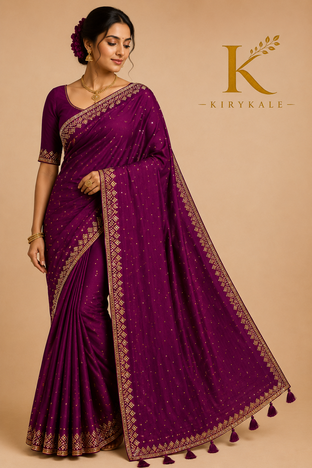 Premium Devipadu Real Stone Work Saree – Royal Purple with Full Stone Work Designer Blouse